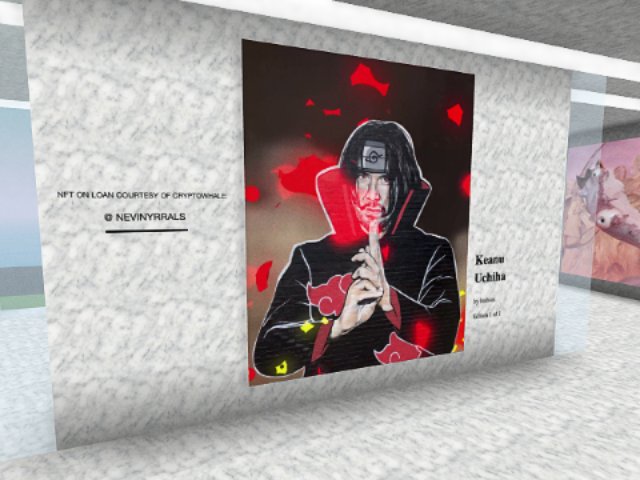 Thank you @nevinyrrals for loaning my @cryptovoxels NFT gallery this very rare 1/1 edition of #Keanu Uchiha by @lushsux!!! #metaverse #nftcollector #nftlife #nftmillionaire