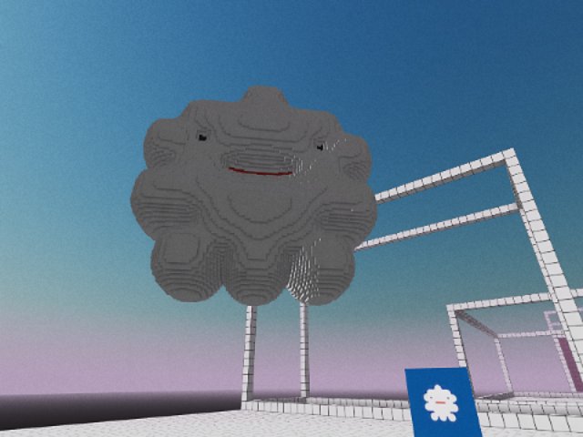 Awesome cloud with a red mouth.