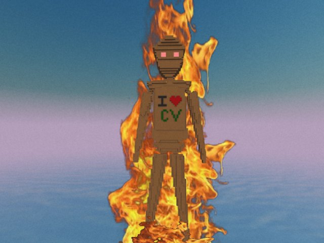 The man has been burning for weeks. What is it made out of?