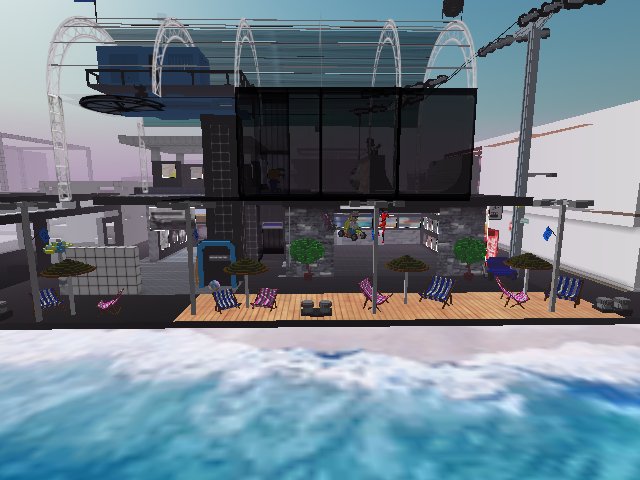 Hangin' (well, flying) in front of Digga's Seaside shop. Demolition party is about to kick off!