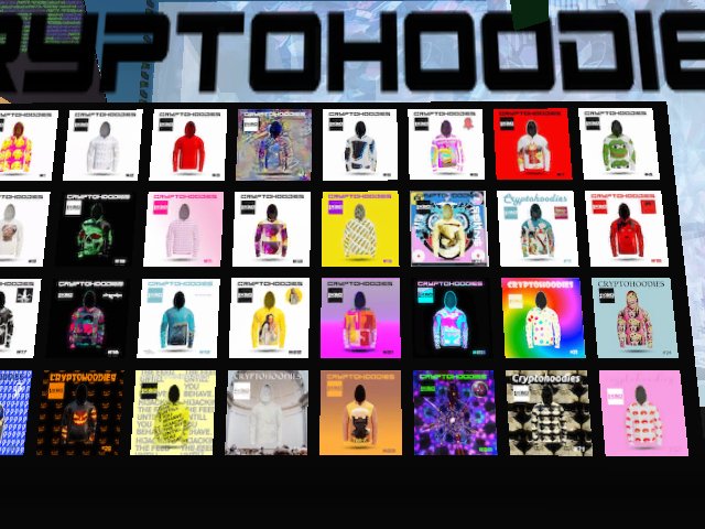 All 32 Cryptohoodies arranged like Andy Warhols Campbell's Soup Cans