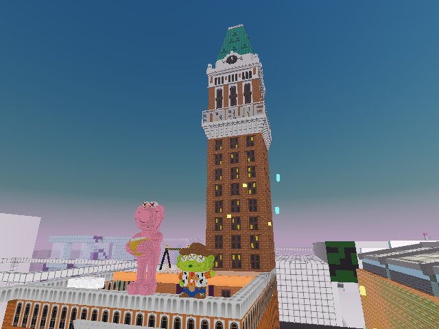 Tribune Tower Oakland at #mavenarte gallery.. with #momentsq.. still 🚧 check out the the giant #kaws and green #alien (#pixar).... 🚀