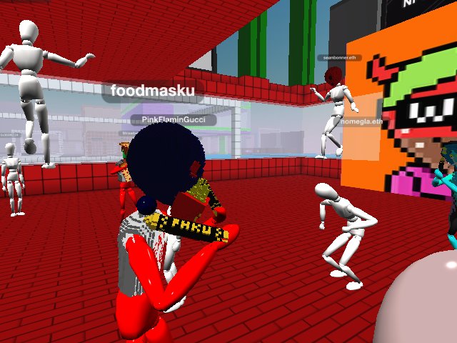 Literally partying on Cryptovoxels w my friends 😂come through and get your strawberries at strawberry.wtf