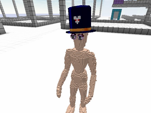 the Voxel mannequin need to be standing on a block. seen here modelling a soon to be released RGBanksy Top hat