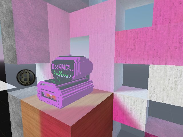 The 0x Hunter mask on display in Satoshi Tower