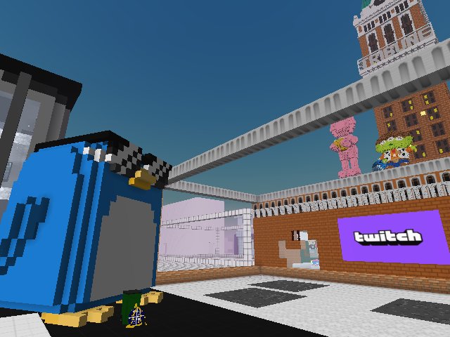 some one put a gigantic trash bin in front of our #mavenarte gallery #Tribune Tower oakland ... we put our #penguin the guard to protect our property and also resize it to a tiny one 😊😅👾; live on twitch now