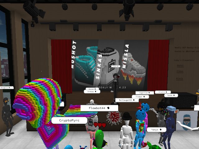 AUDIO WORKS! WIP Meetup in progress. N0shot of Async Art is talking about his rare digital wearable lineup: n0wear. Come check us out! s/o Cent, TokenSmart, Avastars, DragoNate, everyone