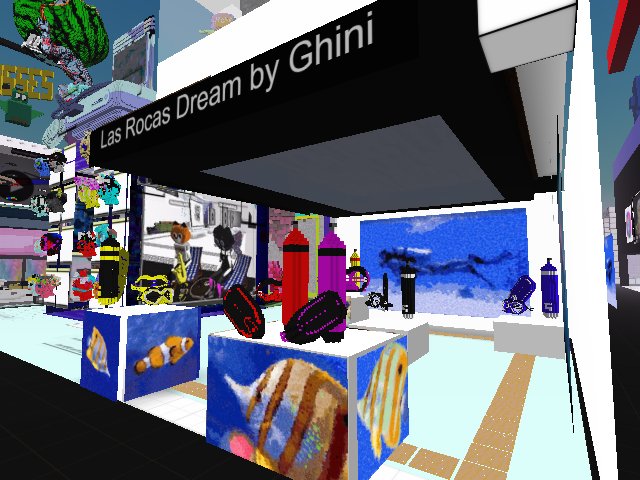 Diving gear designed by Ghini and digital paintings of the Brazilian artist at “Las Rocas Dream by Ghini”