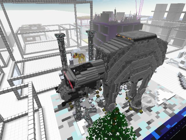 The Voxel Hotel is prime tourism with the AT-AT in front.