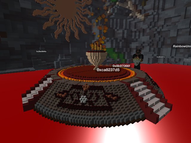 at a mysterious altar surrounded by invisible people.