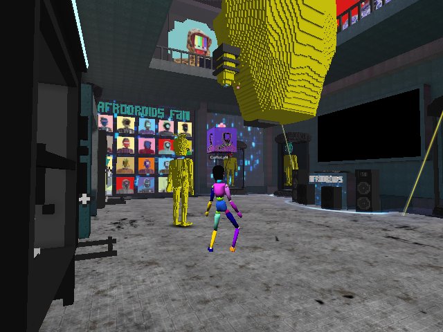 getting warmed up for the RAVE this Sunday Nov. 14 in the Droid Lab loving the new moves on Cryptovoxels! 🍊🥳