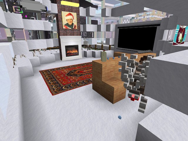 Mrs. Claus keeping an eye on Santa in his South Pole getaway igloo. Pictured: Rudolph taking shots of eggnog