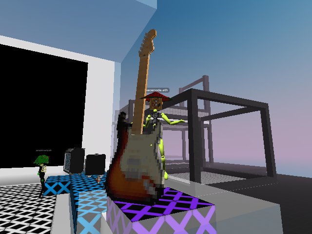 playing a huge guitar