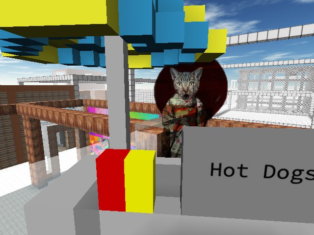 Kitty serving hot dogs