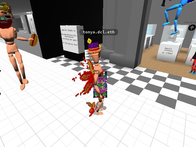 This is a fun example of what the Metaverse is about -> Using a @decentraland in @cryptovoxels! :) @TonyaZi27126836 @pixls_dot_eth