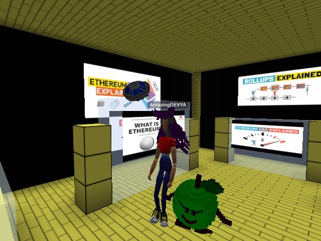 AmazingDevya with her buddy green apple exploring blockchain embassy for degenz den frogland  scavenger hunt!