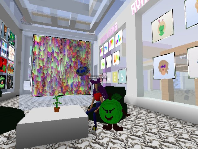 amazing devya and green apple Inside sandymeows gallery with a cat friend