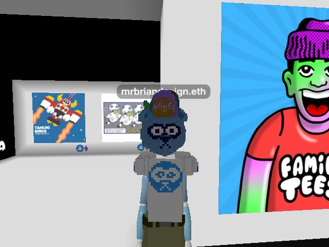 We Out Here... w/ @familytees and @allcitycollectibles in the Place to Be. Scoop up Those Fresh to Death Collectibles at https://opensea.io/MrBrianDesign #wearables #cryptovoxels #TanukiBirdsNFT #FamilyTeesNFT