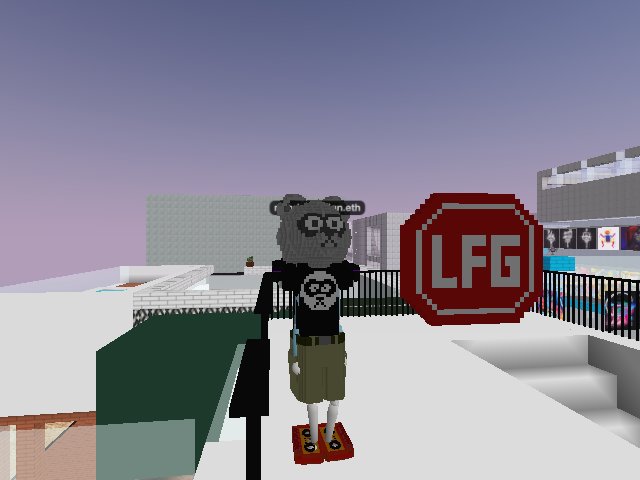 Chillin' at All City 3... Rock-Rock On. @FamilyTeesNFT  @allcitycollectibles @cameovts #LFG ! #familyTeesNFT #tanukiBirds #weOutHere #Cryptovoxels #wearables #NFTcommunity