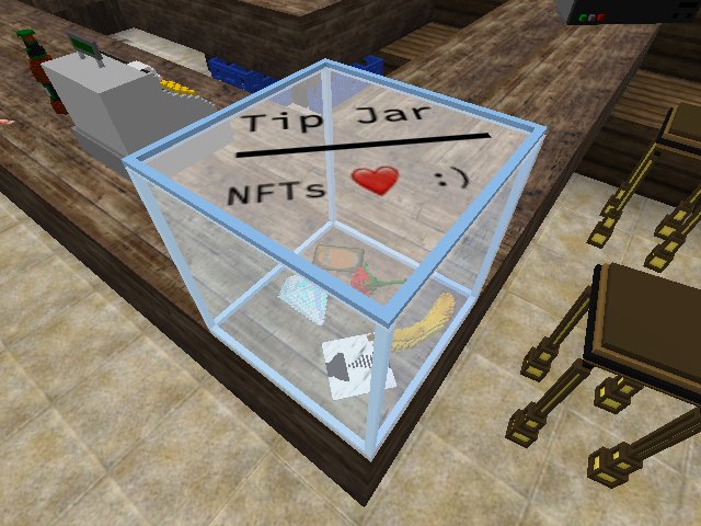 State of the art Voxel technology allows us to accept your tips in the form of NFTs. We will proudly exhibit them in the space!