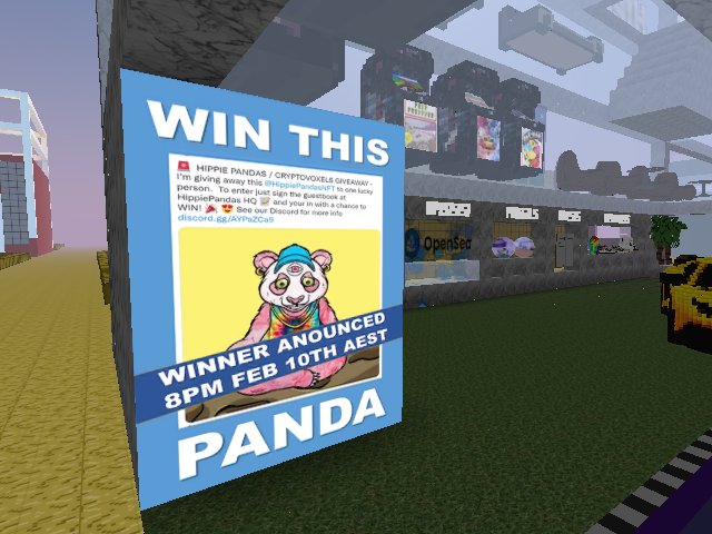 Join the Hippie Panda / Cryptovoxels Giveaway. Sign our guestbook to enter. The winner will be announced soon.
