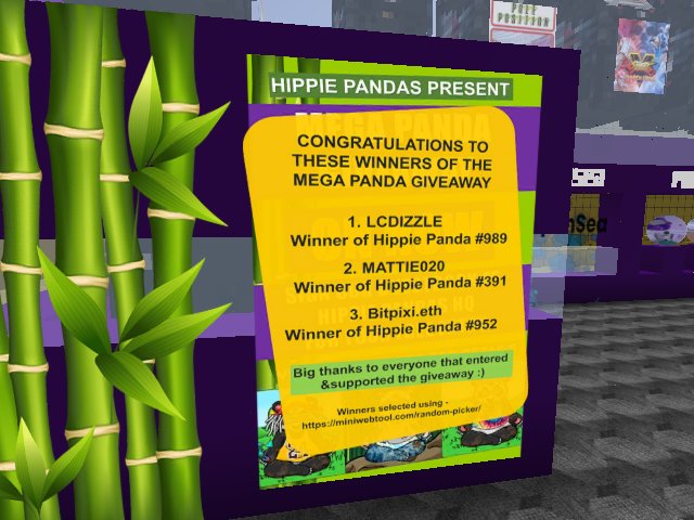 AND THE WINNERS OF THE HIPPIE PANDAS MEGA PANDA GIVEAWAY ARE .....