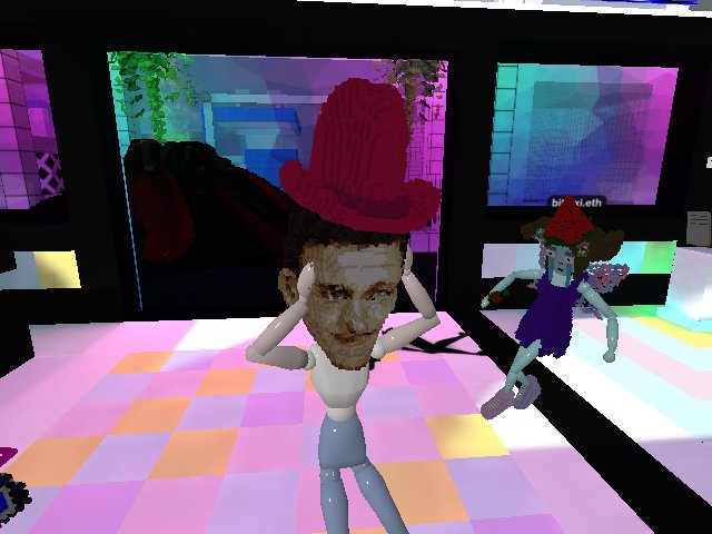 vitalik is red hat tonight on the dance floor