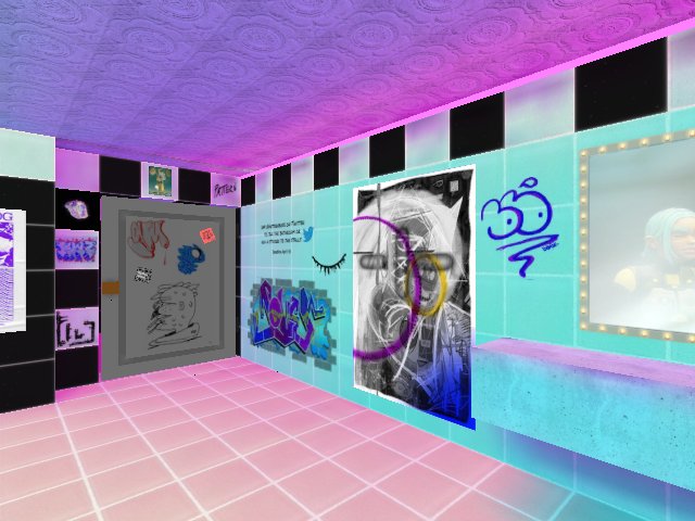 LAST CALL to tag the washroom @ Club Andromeda! DM a png or jpg to @patternbase on Twitter to add yours to the walls.