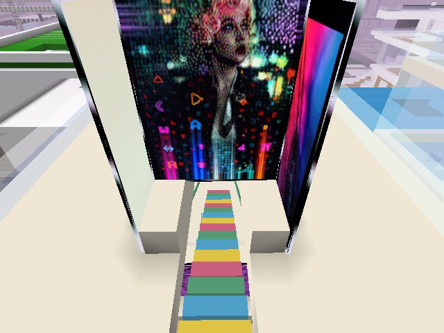 roof entrance, love the colored stairs