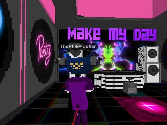 I am in the same room as other people, but we cannot see each other neither the changes each other makes in the room (as playing music with a boombox).