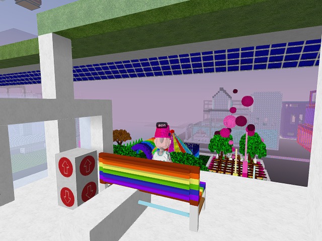 Enjoying the view from the Bench to the rainbow park,