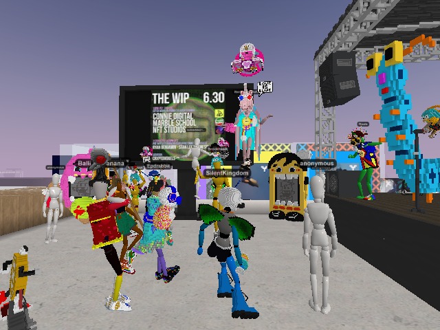 The WIP @theWIPmeetup is LIVE in
@cryptovoxels (https://bit.ly/3y4cbC6) and discord (audio) Meme Explorer http://discord.gg/memeexplorers LFG