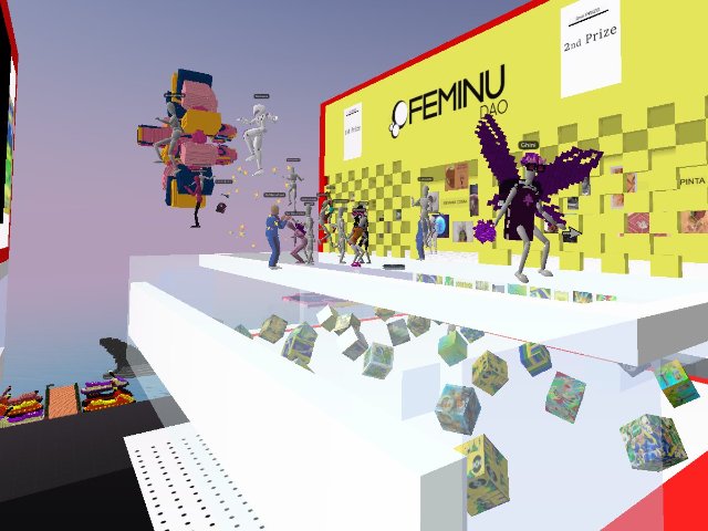 FEMINU DAO opens its new Gallery. Almost 1000m2 built by our metacurator @ghini_ar Come and have fun. Joy, music and art! Voxels. July 10th 17h GMT-3 | https://linktr.ee/feminudao