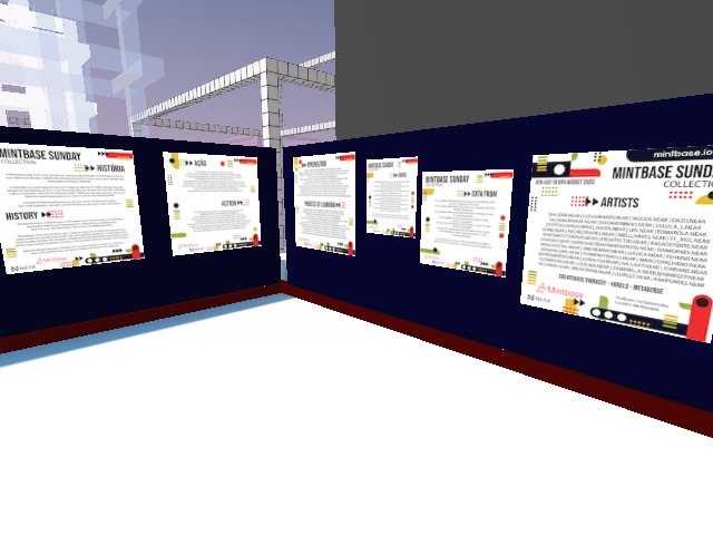 Exhibition MintbaseSunday Collection until August 8, 2022 in the Createbase Embassy building of the Mintbase marketplace. Curator: Alexandre Macieira | Meta-architect: Isa Danoninho | Music DJ MICHA. https://linktr.ee/mintbasesunday