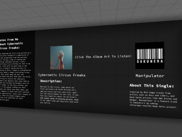 Writing up a little display of my music on Bandcamp. Going to experiment with it a bit more, and try music player integration inside CV.