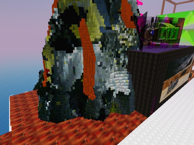 big jelly moster crawls out the sea and sits on 2 shroom sq