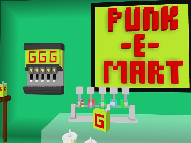 Getting some refreshment at the Punk-E-Mart