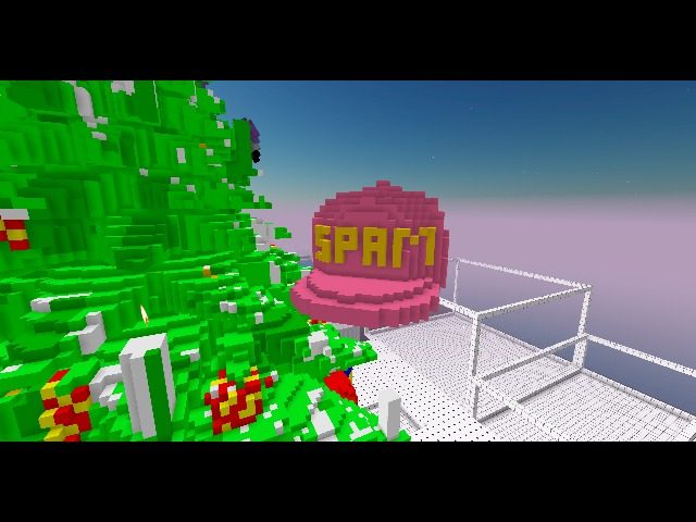 Giant KBO SPAM cap floating above SPAM HQ besides waht looks to be some kind of spamming tree