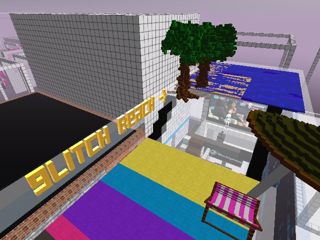 Glitch Beach on Decentricity Tower: Hang out in a glitchy beach above an event space