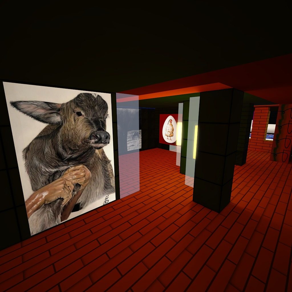 - A N I M A - farmed and hunted animals | art exhibition. Pictured:  'Karkhe' by sahar ghahremani, 'Chicken & egg' by Jamal Mohammadpour/Juggler, 'Two Horses' by HAVIN on objkt.com