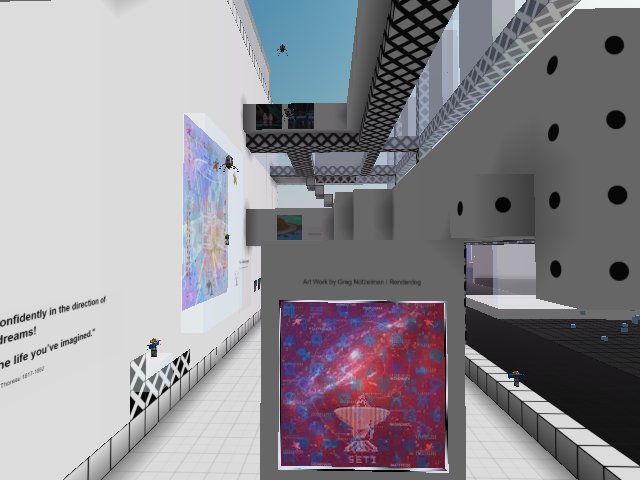 fun multilevel gallery with lots of drones