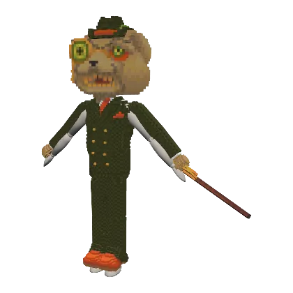 aon wearing a hound in a green suit